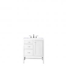 James Martin Furniture E444-V30-GW-3CAR - Addison 30'' Single Vanity Cabinet, Glossy White, w/ 3 CM Carrara White Top