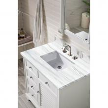James Martin Furniture 238-104-V36-BW-3AF - Savannah 36'' Bright White Single Vanity w/ 3 CM Arctic Fall Solid Surface Top