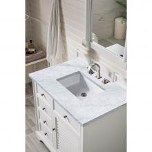 James Martin Furniture 238-104-V36-BW-3CAR - Savannah 36'' Bright White Single Vanity w/ 3 CM Carrara Marble Top