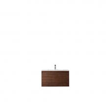 James Martin Furniture 801V35.4WLTGW - Milan 35.4'' Single Vanity Cabinet, Mid Century Walnut w/Glossy White Composite Top