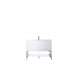 James Martin Furniture 801V47.3GWBNKGW - Milan 47.3'' Single Vanity Cabinet, Glossy White, Brushed Nickel w/Glossy White Composit