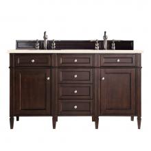 James Martin Furniture 650-V60D-BNM-3EMR - Brittany 60'' Burnished Mahogany Double Vanity w/ 3 CM Eternal Marfil Quartz Top