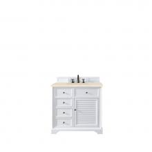 James Martin Furniture 238-104-V36-BW-3EMR - Savannah 36'' Single Vanity Cabinet, Bright White, w/ 3 CM Eternal Marfil Quartz Top